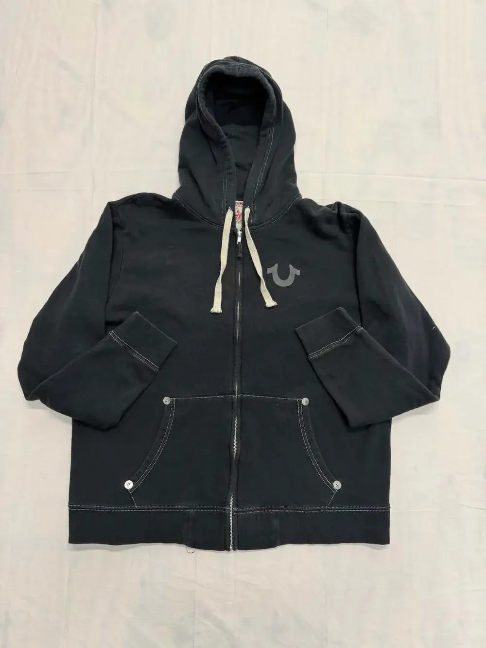 True Religion Classic Logo Full Zip Hoodie with Contrast Stitching